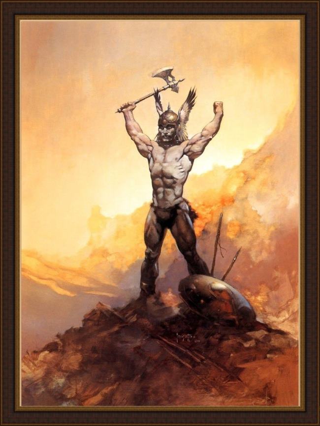 Framed Frank Frazetta victorious painting