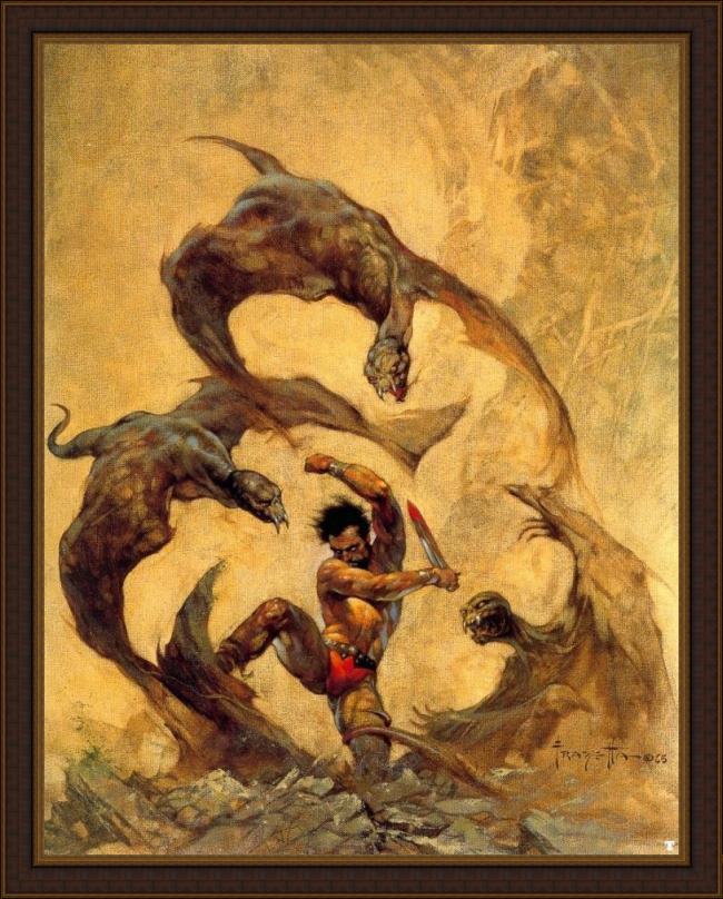 Framed Frank Frazetta winged terror painting