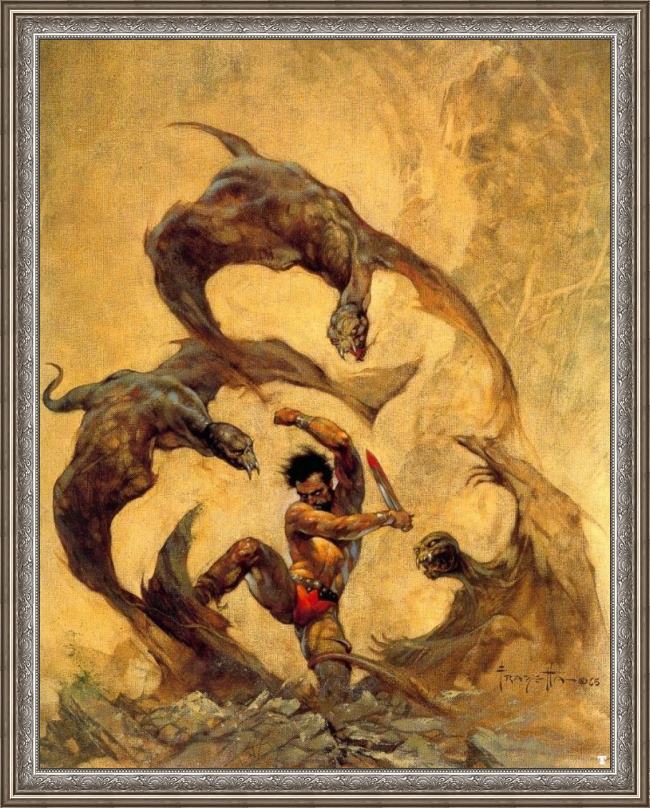 Framed Frank Frazetta winged terror painting