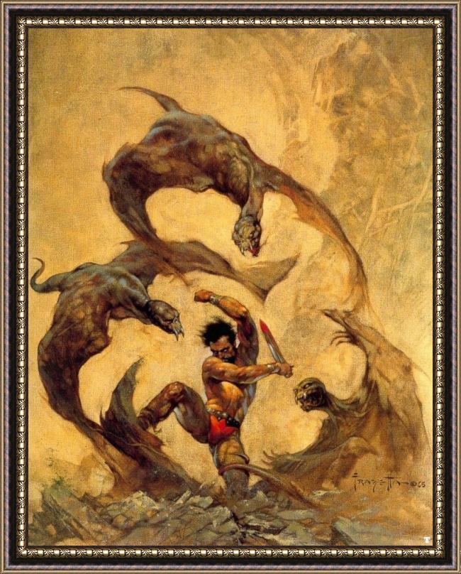 Framed Frank Frazetta winged terror painting