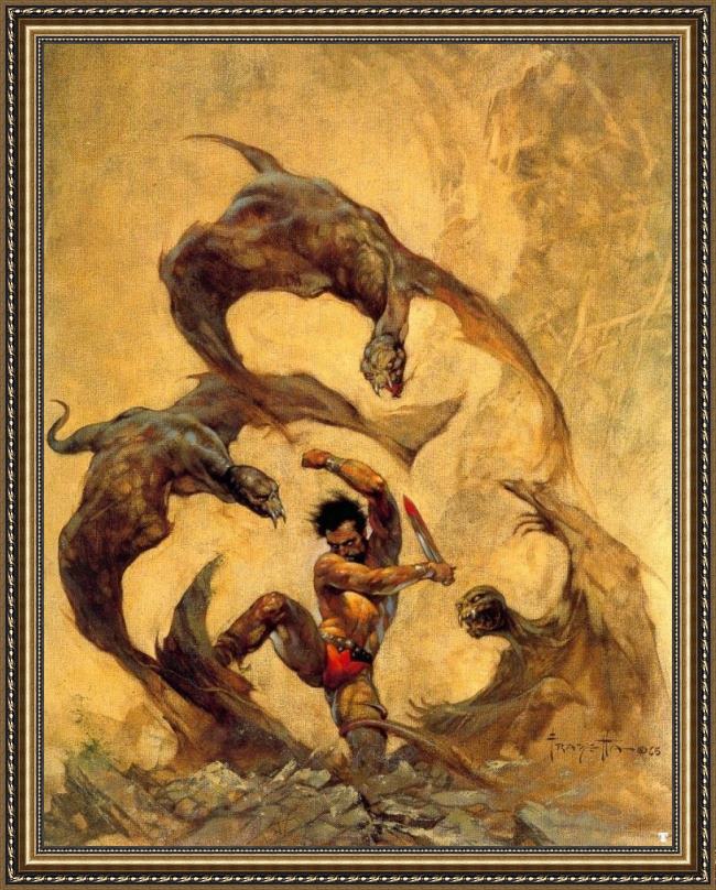 Framed Frank Frazetta winged terror painting