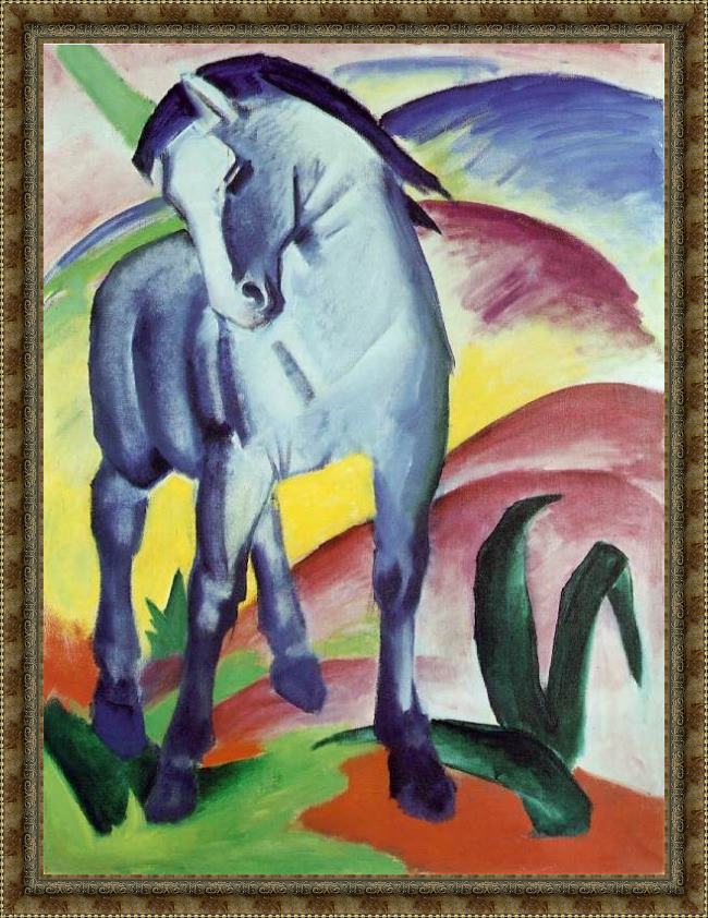 Framed Franz Marc blue horse painting