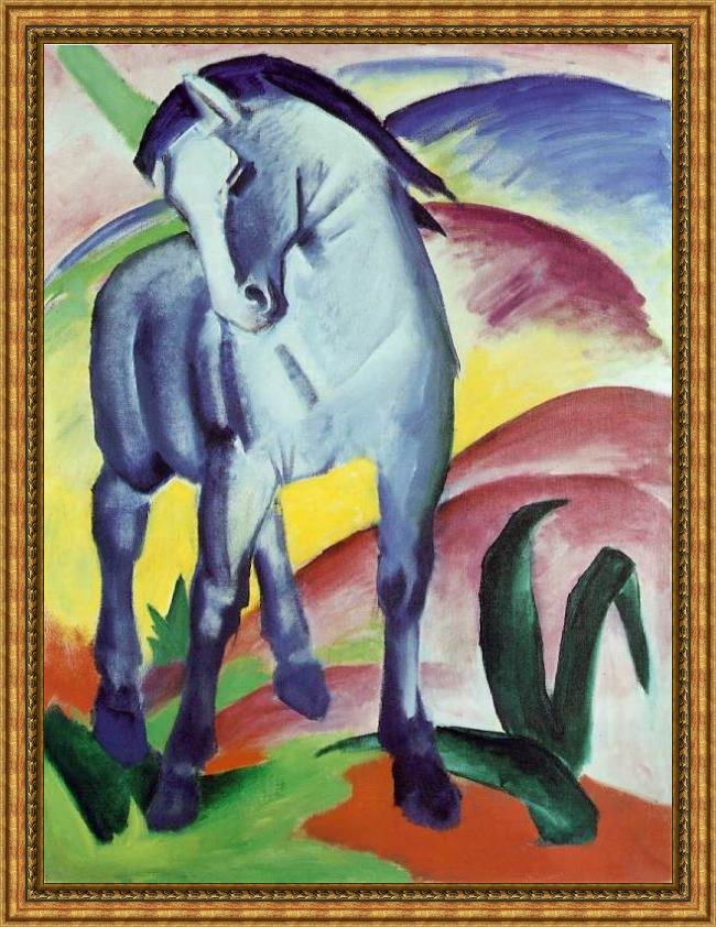 Framed Franz Marc blue horse painting