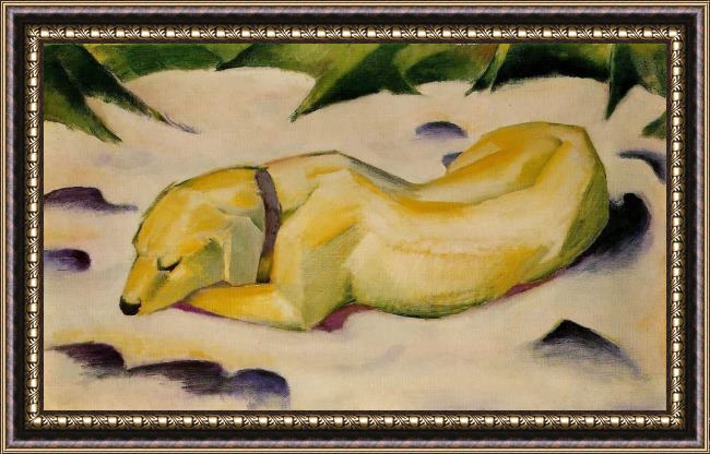 Framed Franz Marc dog lying in the snow painting