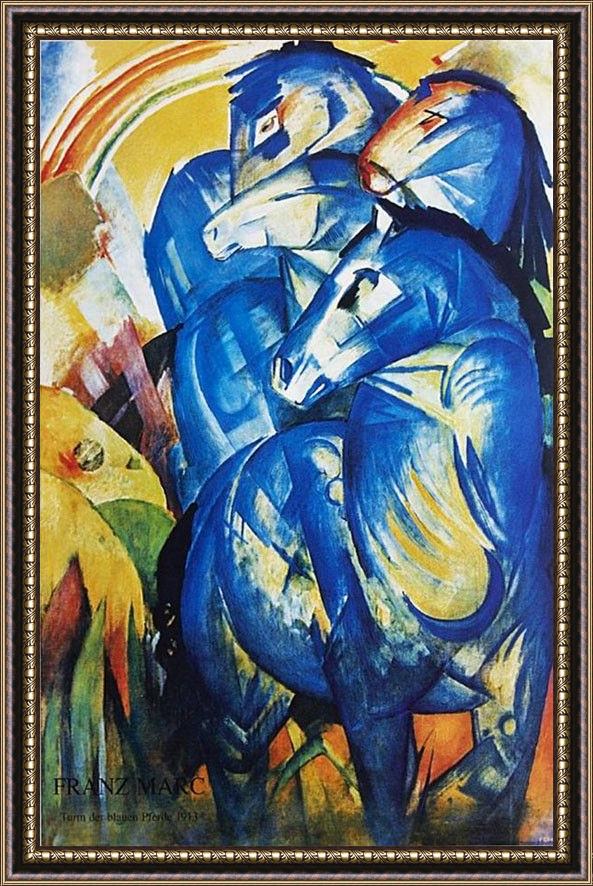 Framed Franz Marc group of horses painting