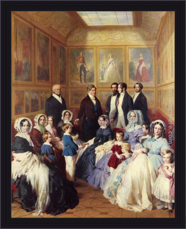 Framed Franz Xavier Winterhalter queen victoria and prince albert with the family of king louis philippe at the chateau d'eu painting
