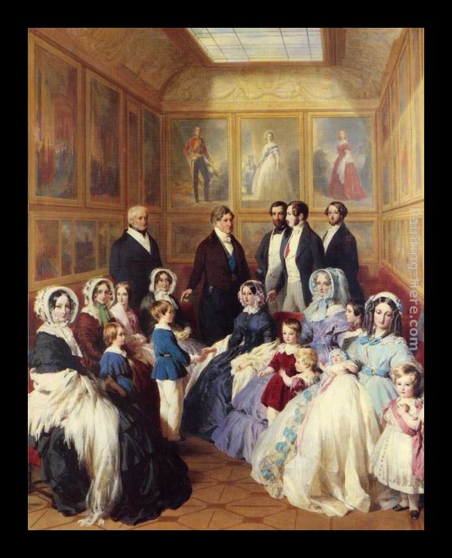 Framed Franz Xavier Winterhalter queen victoria and prince albert with the family of king louis philippe at the chateau d'eu painting
