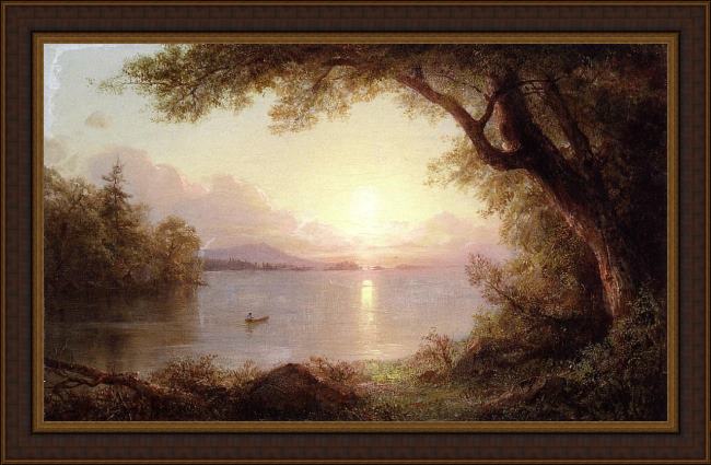 Framed Frederic Edwin Church landscape in the adirondacks painting