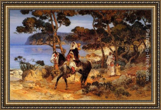 Framed Frederick Arthur Bridgman a coastal trail painting