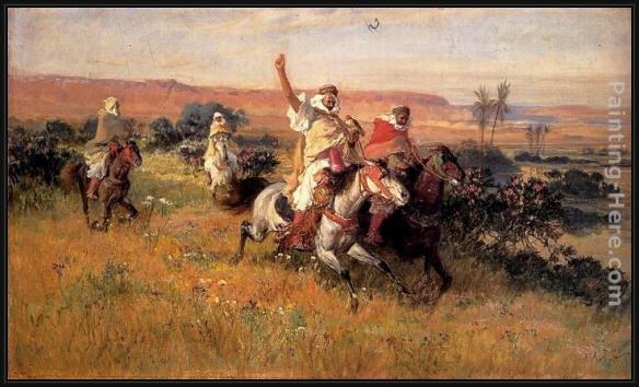 Framed Frederick Arthur Bridgman the falcon hunt painting