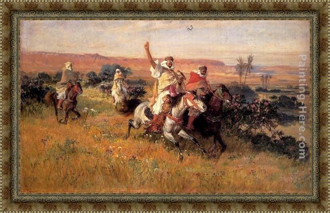 Framed Frederick Arthur Bridgman the falcon hunt painting