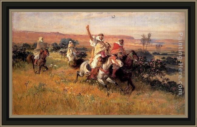 Framed Frederick Arthur Bridgman the falcon hunt painting