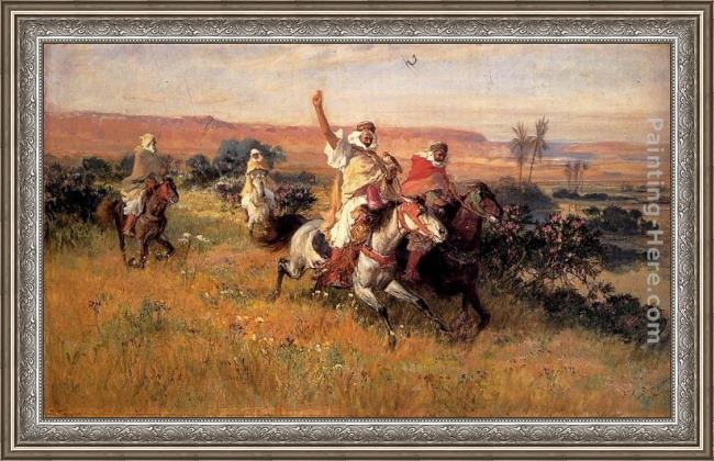 Framed Frederick Arthur Bridgman the falcon hunt painting