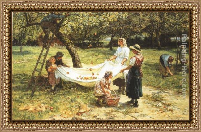 Framed Frederick Morgan an apple-gathering painting