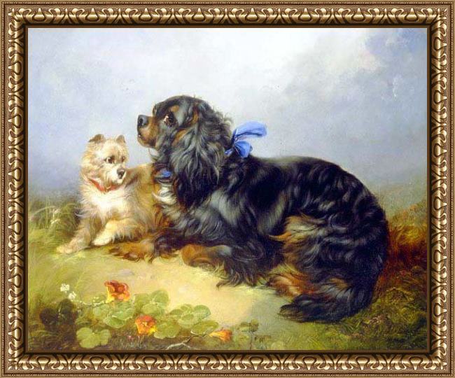 Framed George Armfield king charles spaniel and a terrier painting