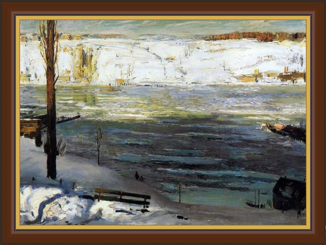 Framed George Bellows floating ice painting