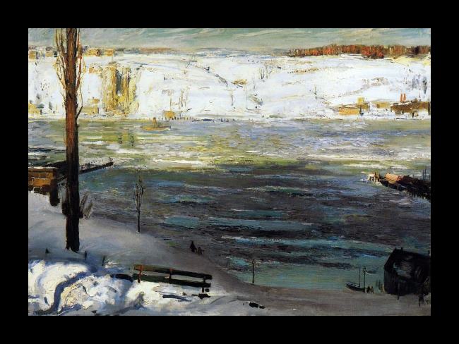 Framed George Bellows floating ice painting