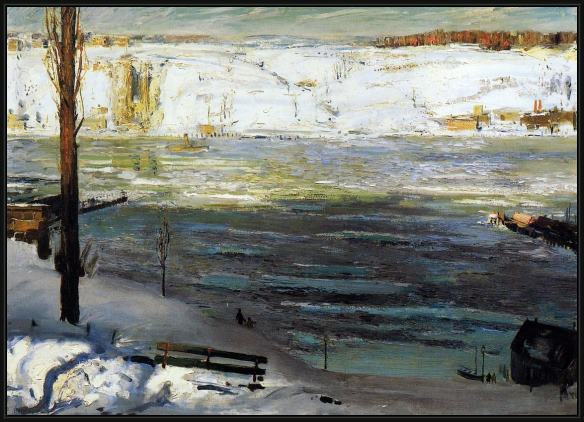 Framed George Bellows floating ice painting