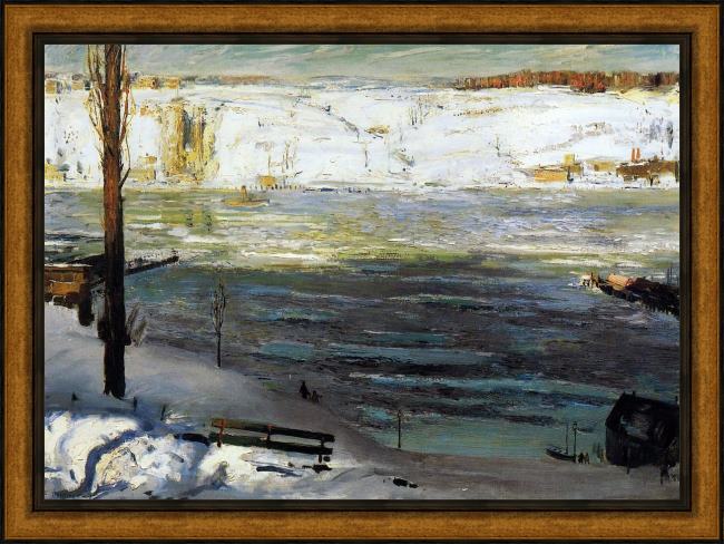 Framed George Bellows floating ice painting