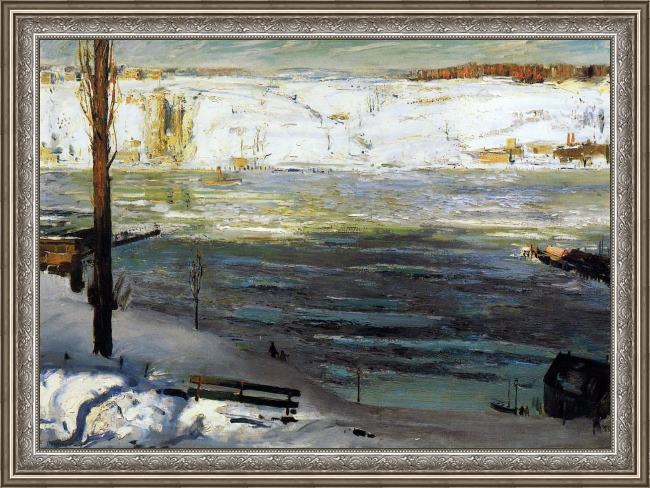 Framed George Bellows floating ice painting