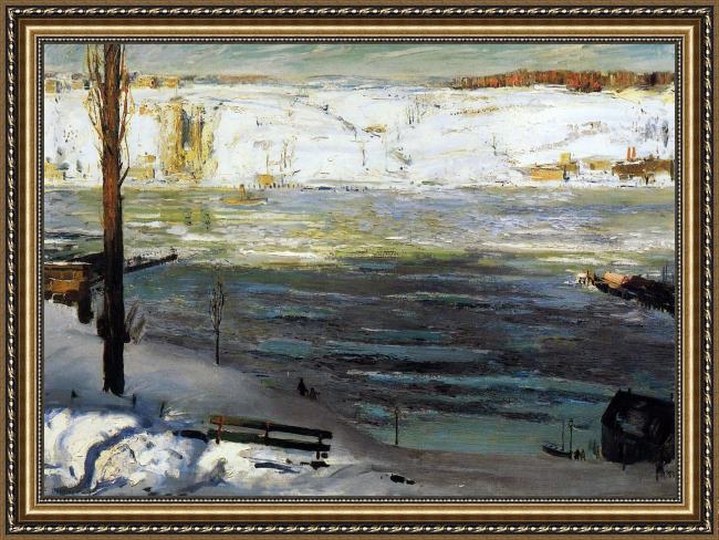 Framed George Bellows floating ice painting