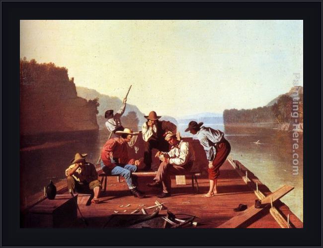 Framed George Caleb Bingham ferrymen playing cards painting