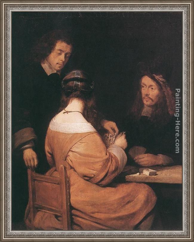 Framed Gerard ter Borch card-players painting