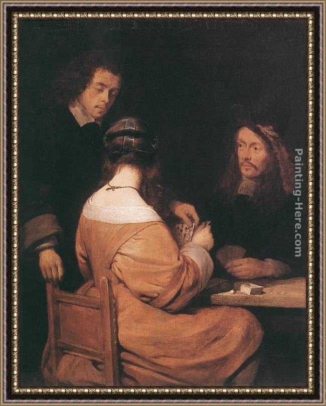 Framed Gerard ter Borch card-players painting
