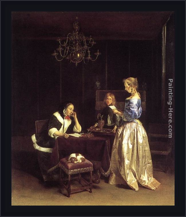 Framed Gerard ter Borch woman reading a letter painting