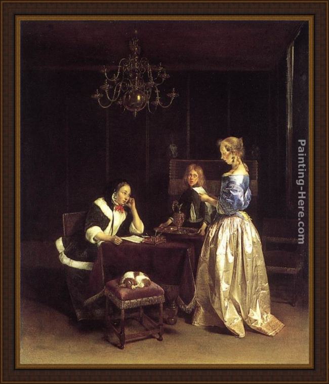 Framed Gerard ter Borch woman reading a letter painting