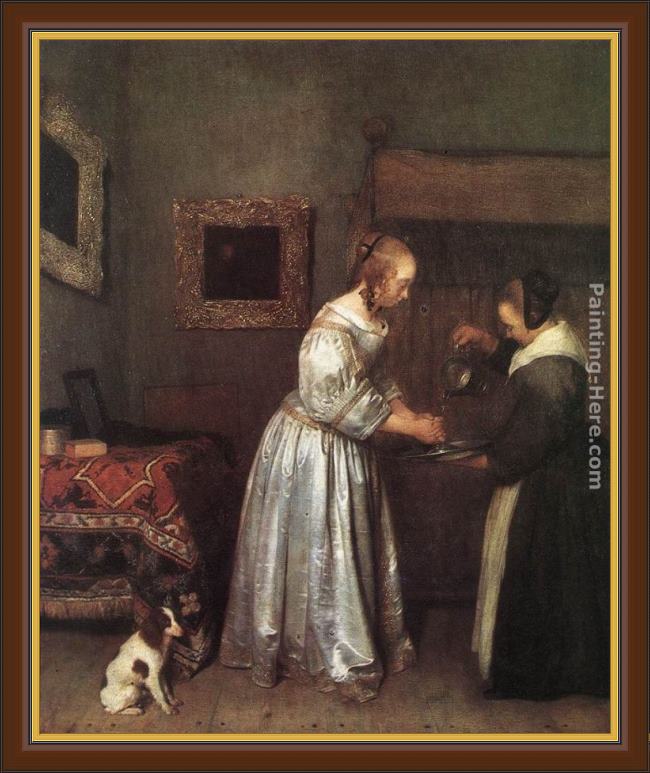 Framed Gerard ter Borch woman washing hands painting