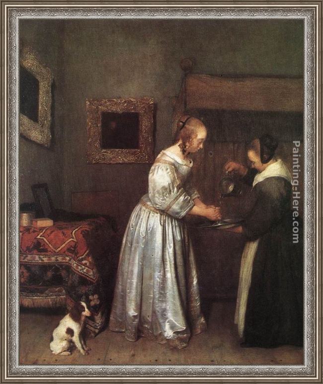 Framed Gerard ter Borch woman washing hands painting