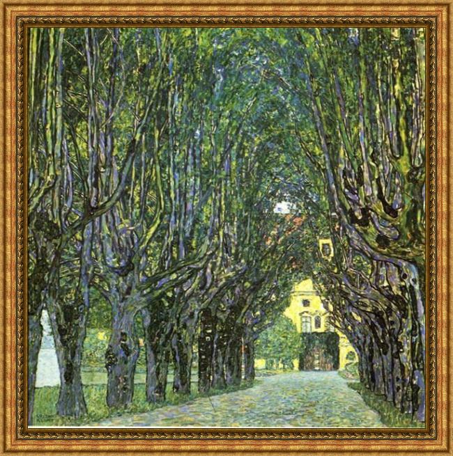 Framed Gustav Klimt avenue of schloss kammer park painting