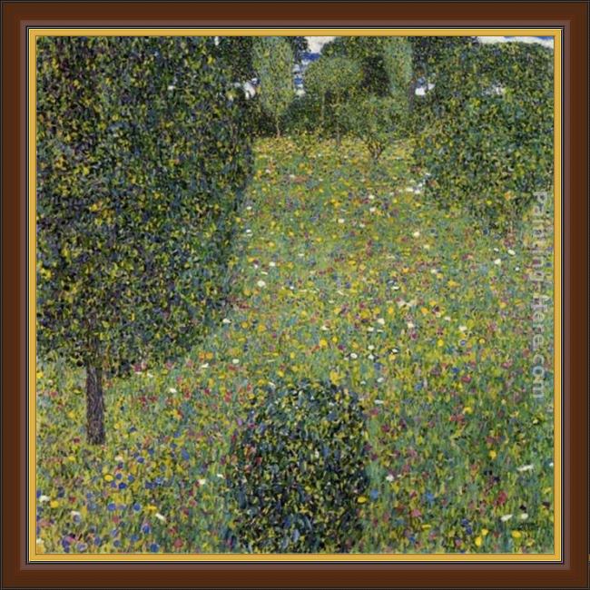 Framed Gustav Klimt garden landscape painting
