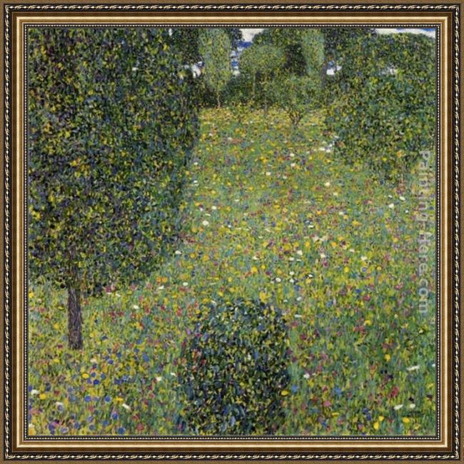 Framed Gustav Klimt garden landscape painting