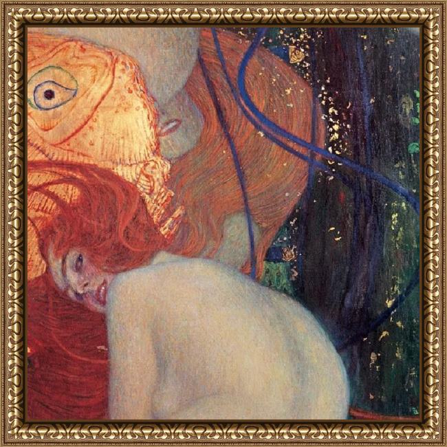 Framed Gustav Klimt goldfish (detail) painting