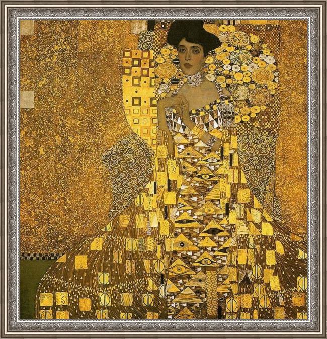 Framed Gustav Klimt portrait of adele bloch (gold foil) painting