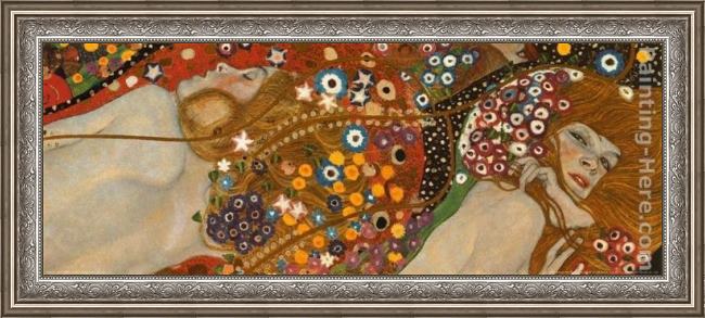 Framed Gustav Klimt water serpents detail painting