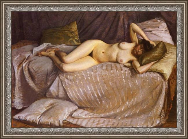 Framed Gustave Caillebotte naked woman lying on a couch painting