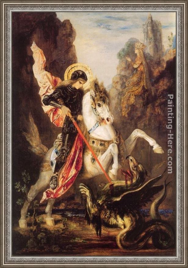 Framed Gustave Moreau saint george painting