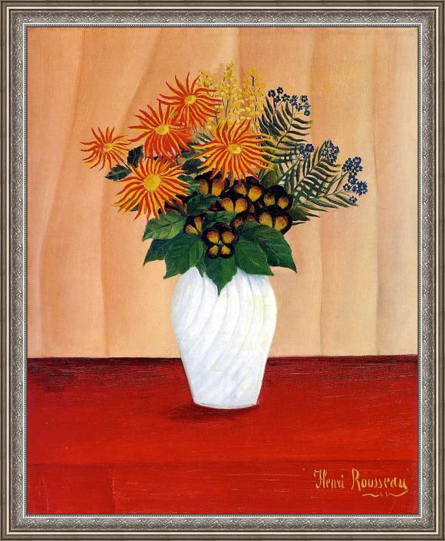 Framed Henri Rousseau bouquet of flowers painting