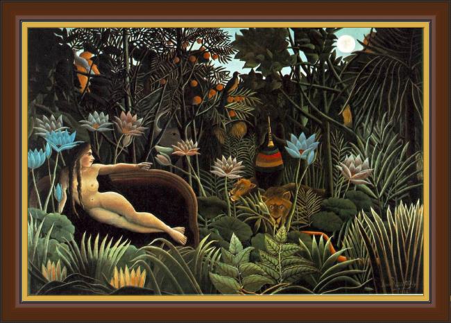 Framed Henri Rousseau the dream painting
