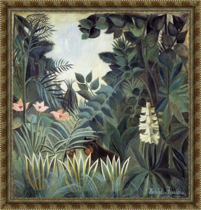 Framed Henri Rousseau the equatorial jungle painting