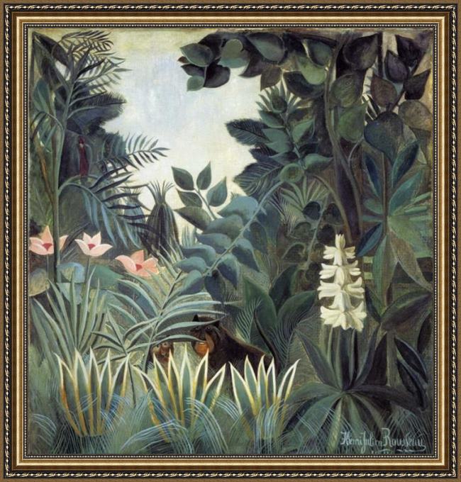 Framed Henri Rousseau the equatorial jungle painting