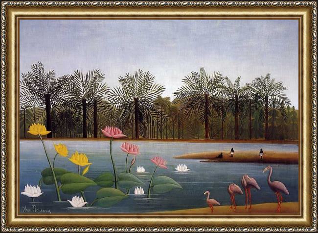 Framed Henri Rousseau the flamingos painting