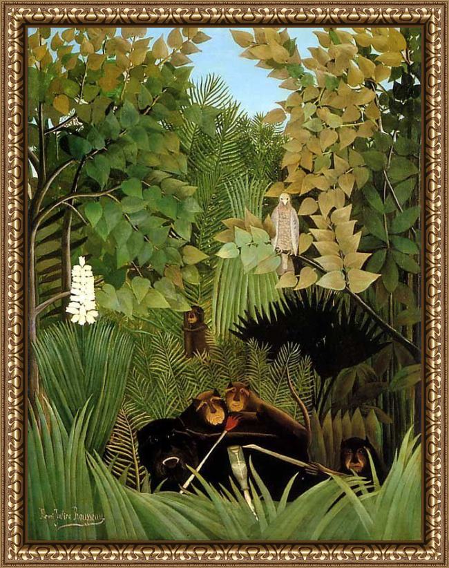 Framed Henri Rousseau the merry jesters painting