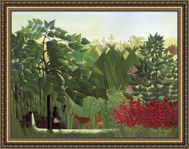 Framed Henri Rousseau the waterfall painting