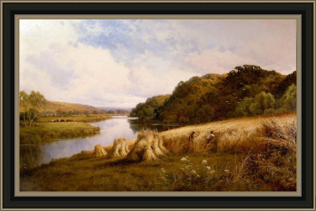 Framed Henry H. Parker harvesting painting