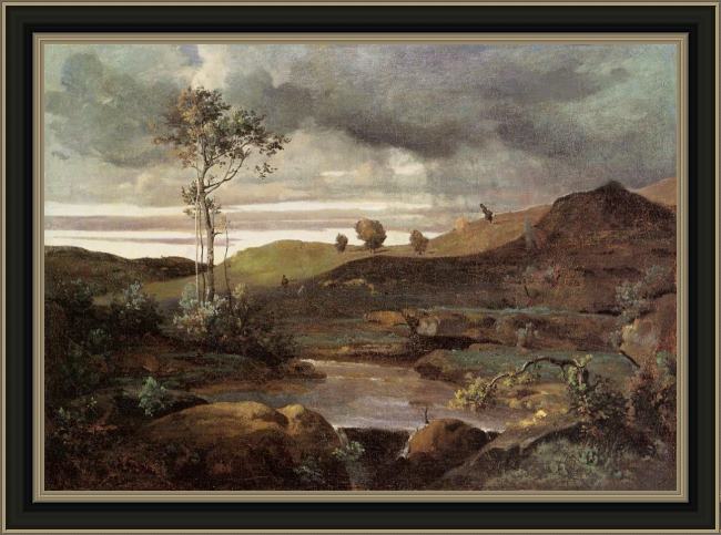 Framed Jean-Baptiste-Camille Corot the roman campagna in winter painting