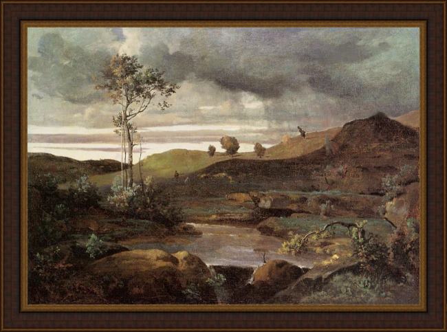 Framed Jean-Baptiste-Camille Corot the roman campagna in winter painting